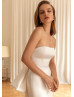 Strapless Ivory Satin Midi Length Chic Wedding Dress